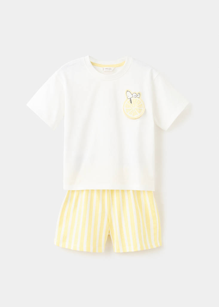 Kurzer Snoopy Pyjama — Pastellgelb