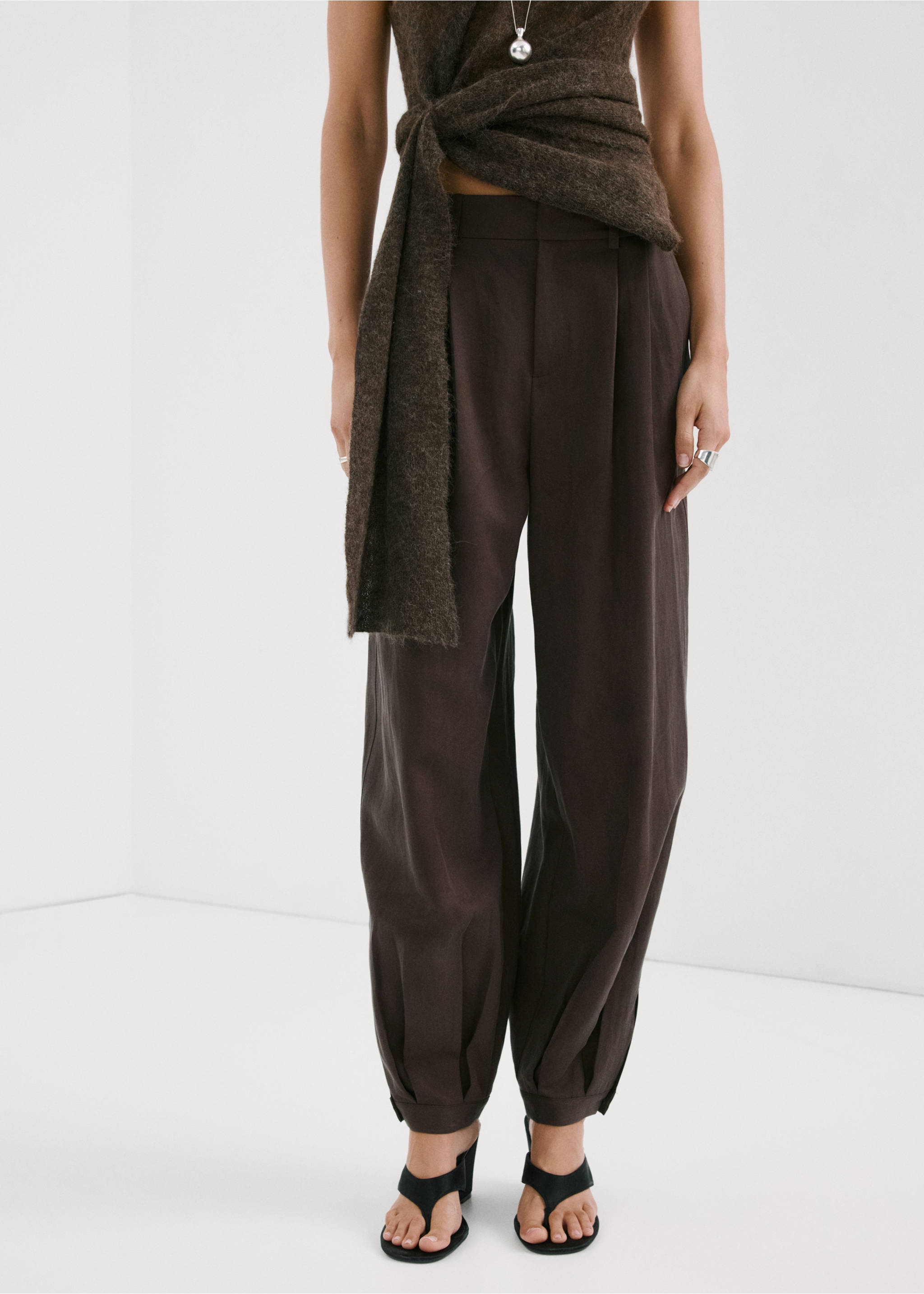 Lyocell harem trousers - Medium plane, Chocolate. Ref: 27055968-00.