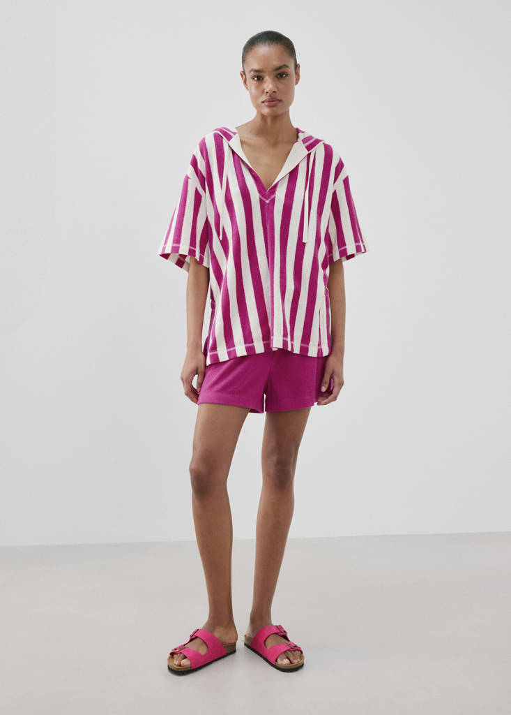 Striped terry cotton sweatshirt — Fuchsia