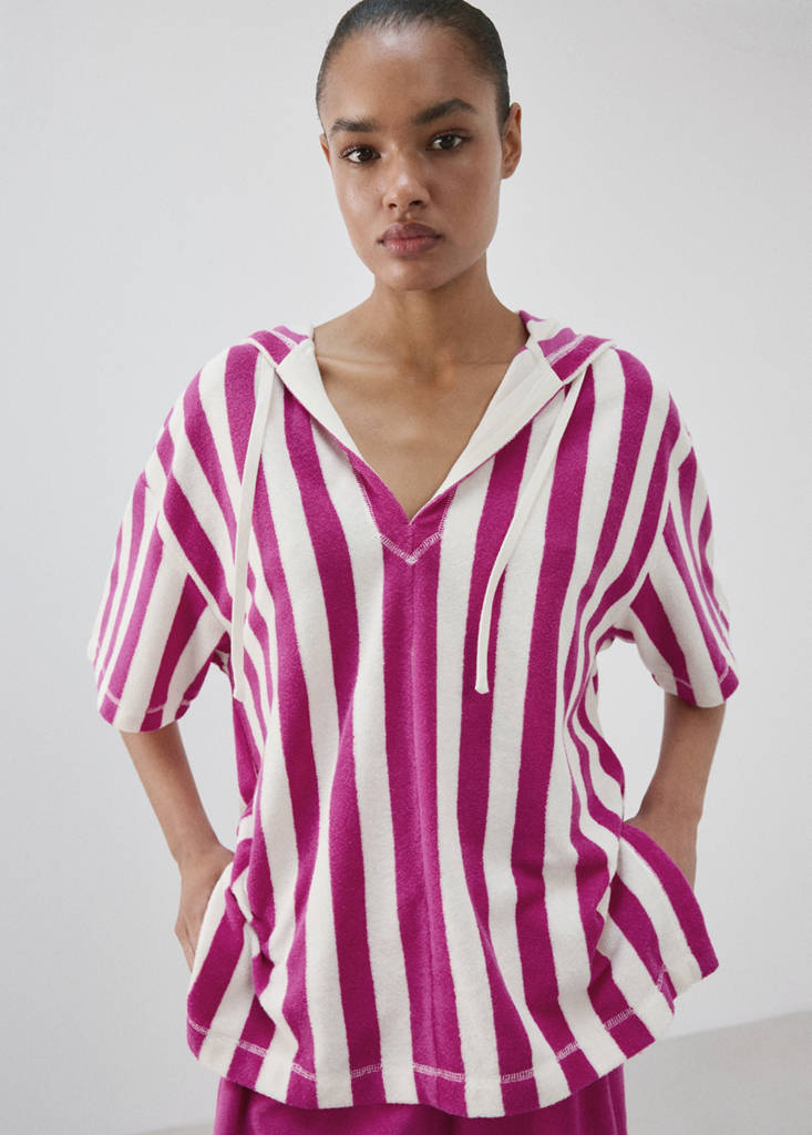 Striped terry cotton sweatshirt — Fuchsia