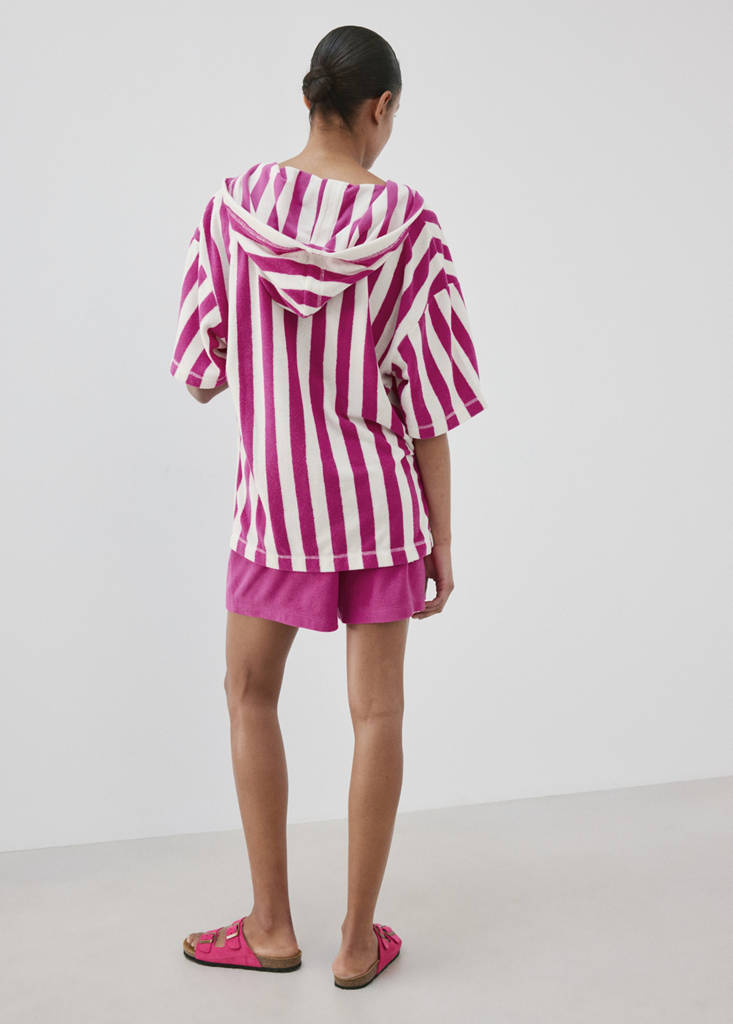 Striped terry cotton sweatshirt — Fuchsia