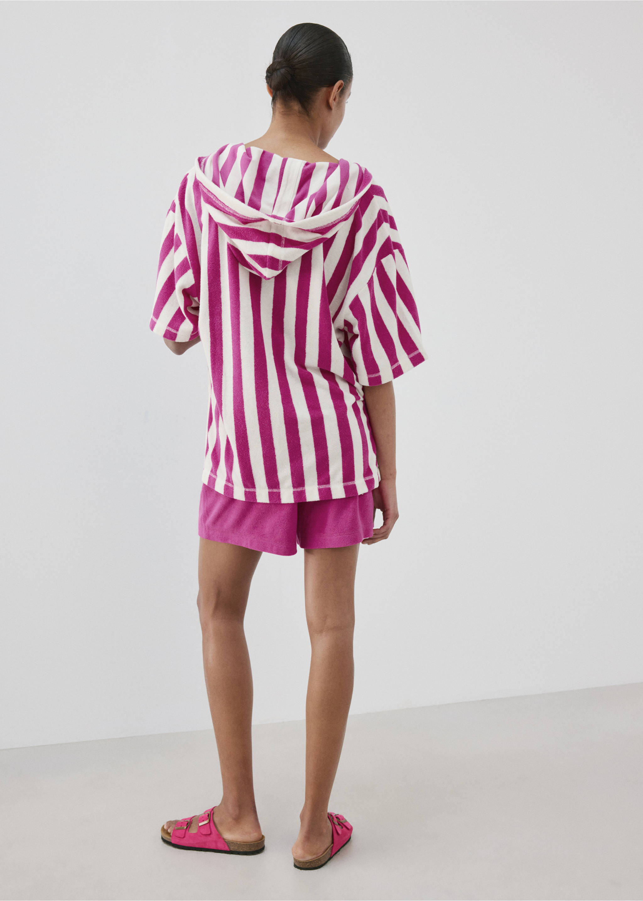 Frottee-Baumwoll-Sweatshirt mit Streifen - Rückseite des Artikels, Fuchsia. Ref: 27055972-00.