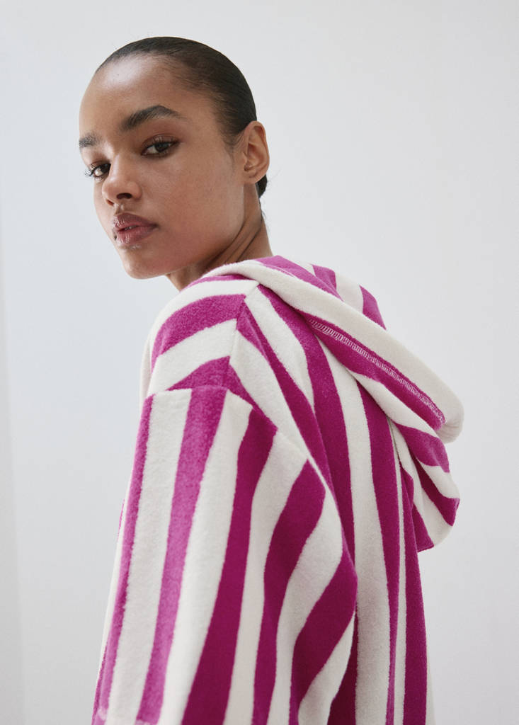 Striped terry cotton sweatshirt — Fuchsia
