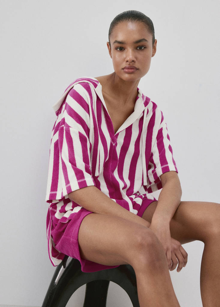 Striped terry cotton sweatshirt — Fuchsia