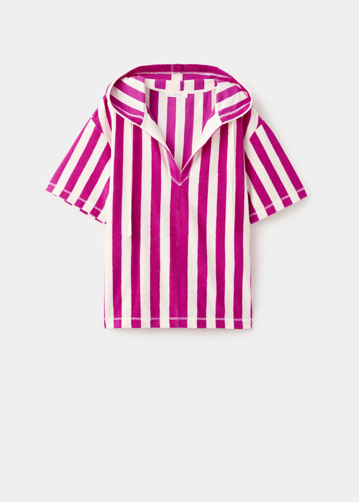 Striped terry cotton sweatshirt — Fuchsia