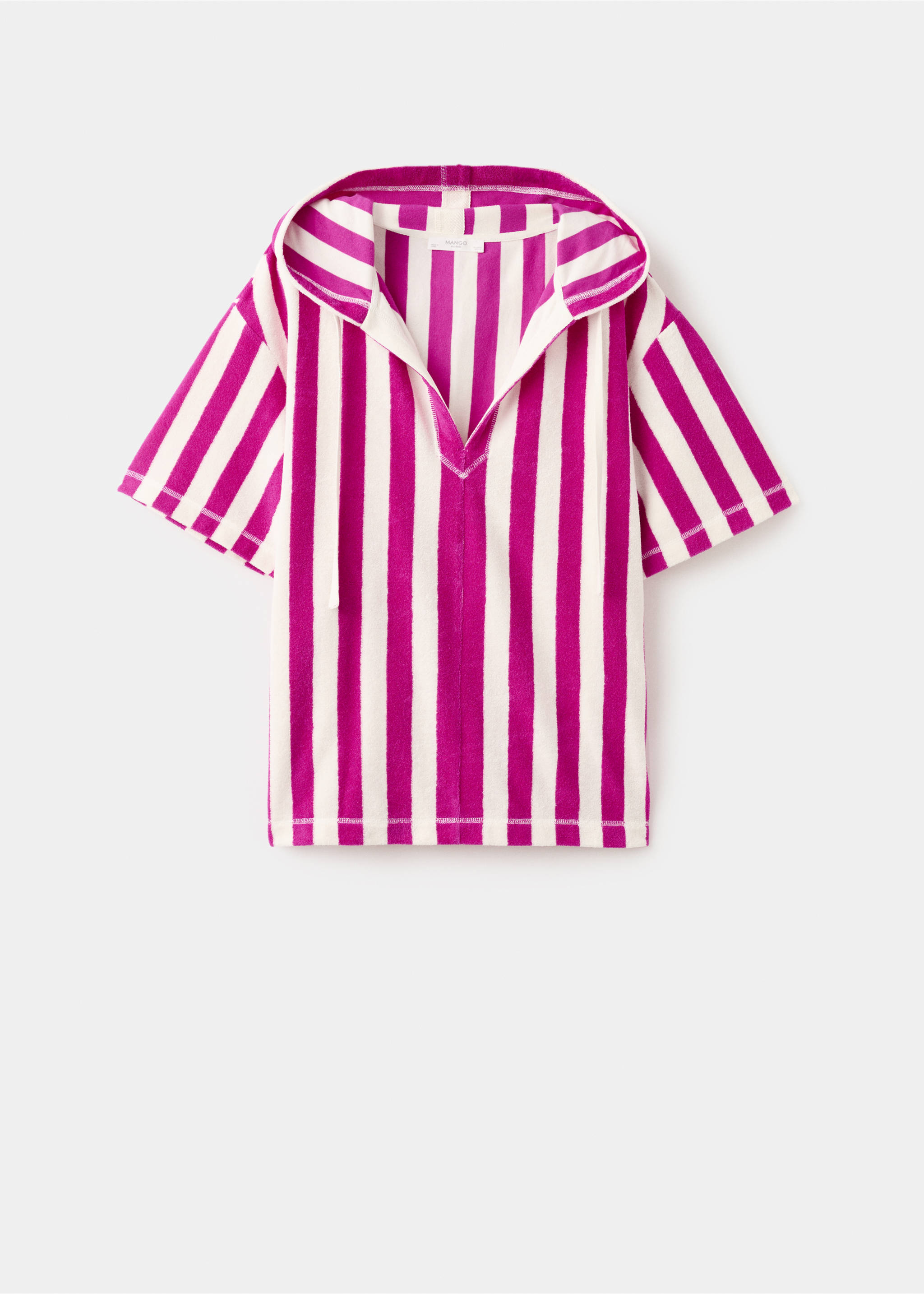 Striped terry cotton sweatshirt - Article without model, Fuchsia. Ref: 27055972-00.