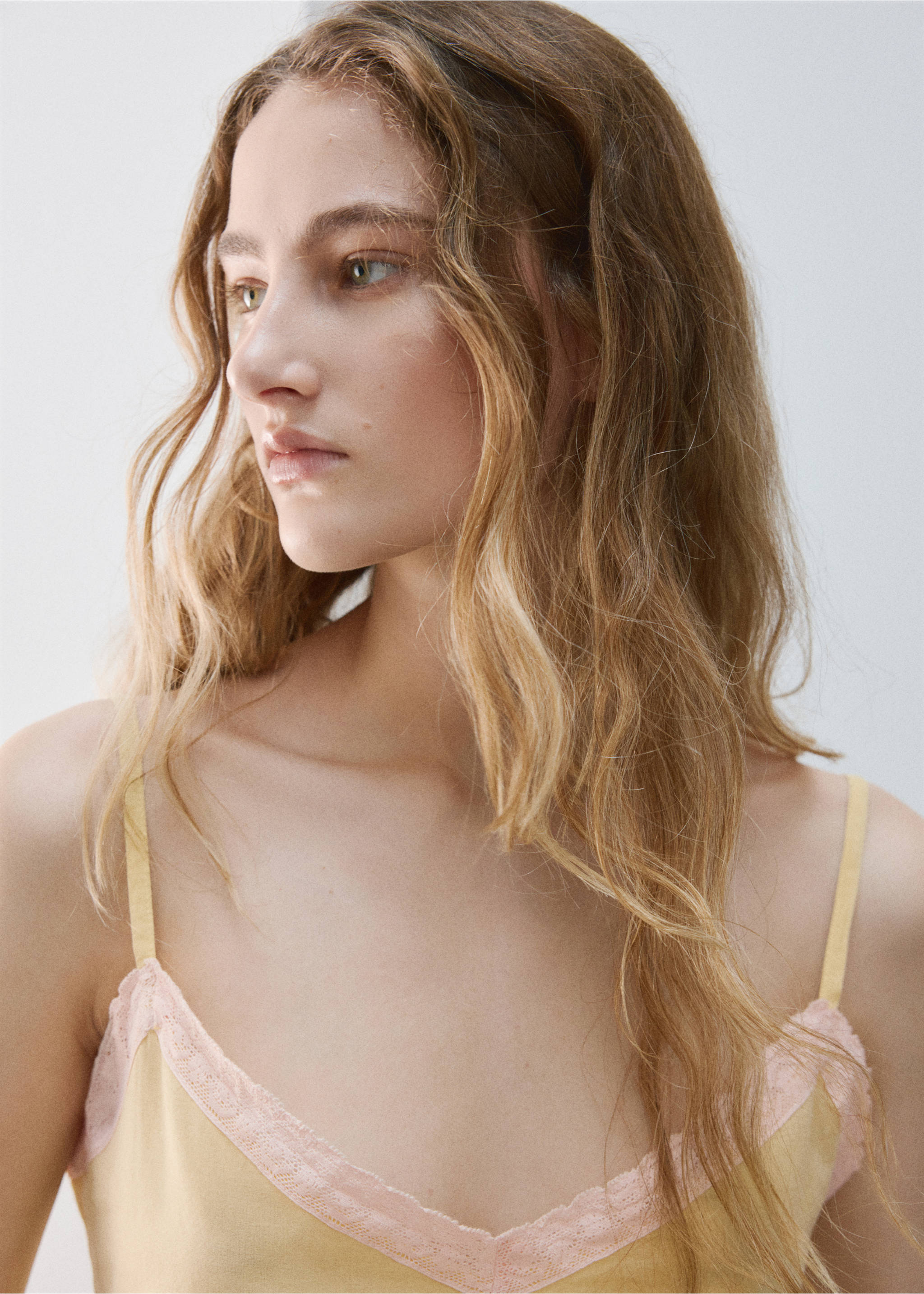 Atasan piyama 100% katun - Rincian barang 1, Kuning pastel. Ref: 27055974-00.