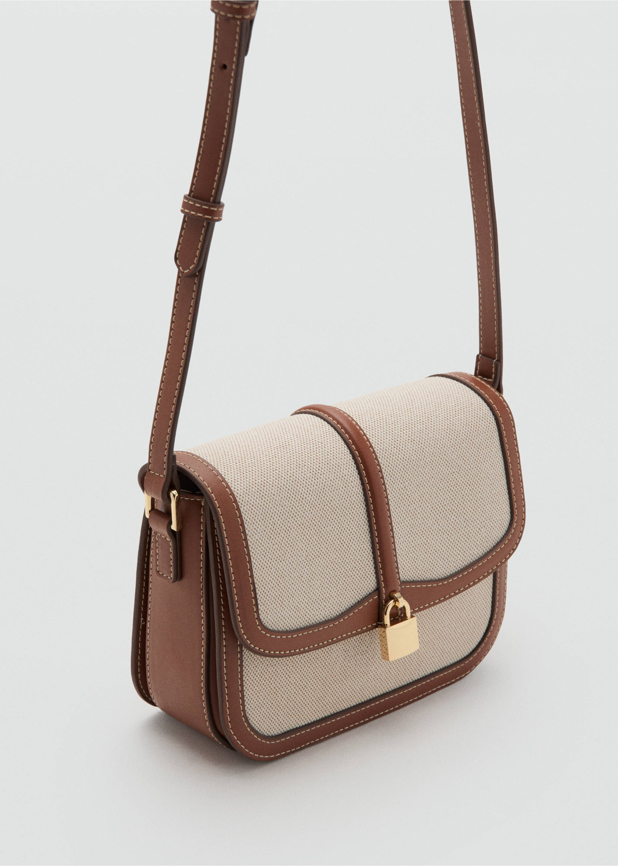 Sac bandoulière toile contrastée - Plan moyen, Marron moyen. Ref: 27055985-00.