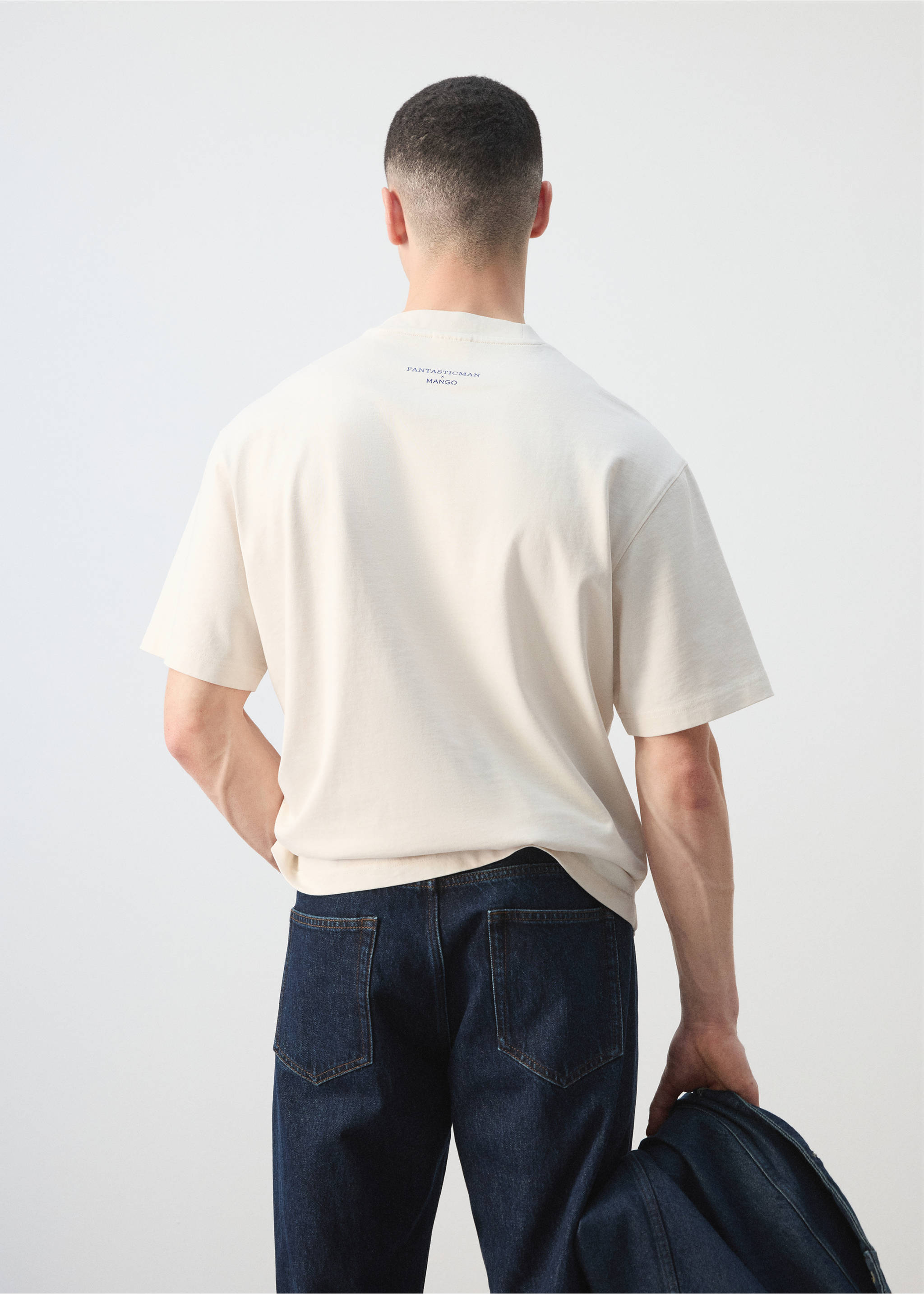 T-shirt 100 % coton imprimé - Verso de l’article, Blanc cassé. Ref: 27055989-00.