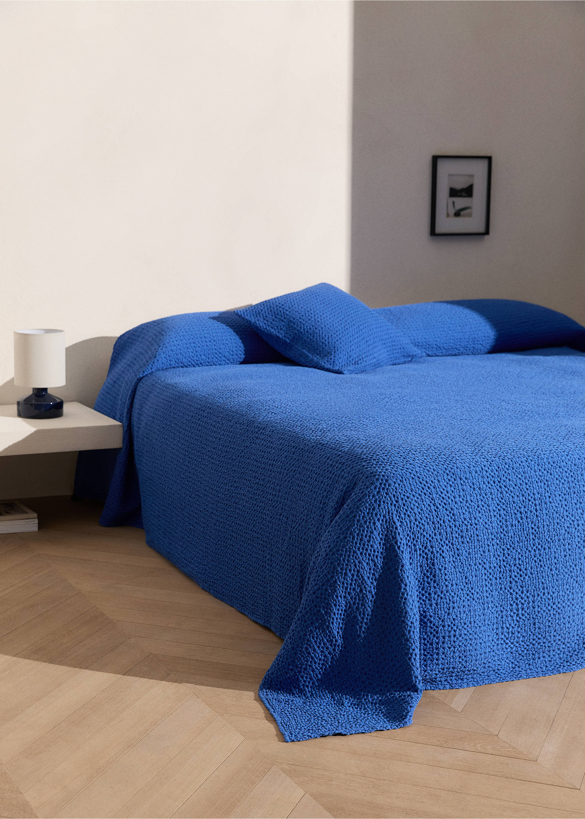 Waffle cotton garment-dyed bedspread 180/200 cm - General plane, Blue. Ref: 27055991-00.