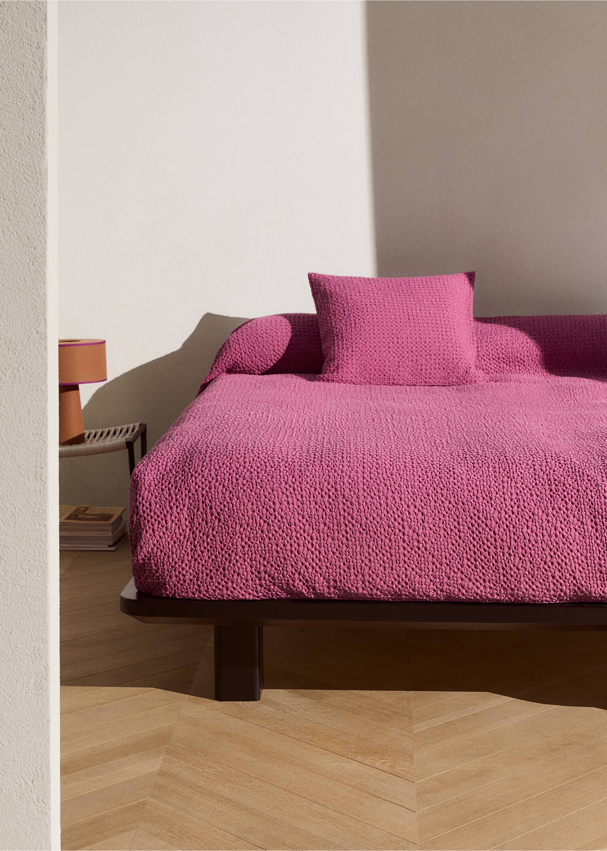 Trapunta cotone waffle garment dye letto 180/200 cm - Piano generale, Rosa geranio. Ref: 27055991-00.