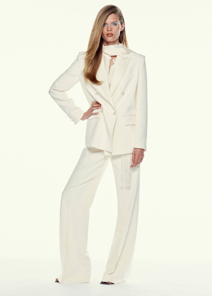 Topstitched blazer with lapels — Ecru