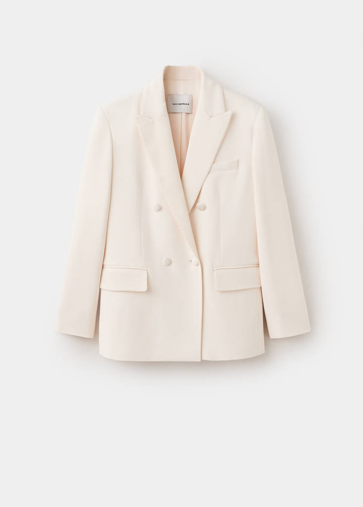 Topstitched blazer with lapels — Ecru