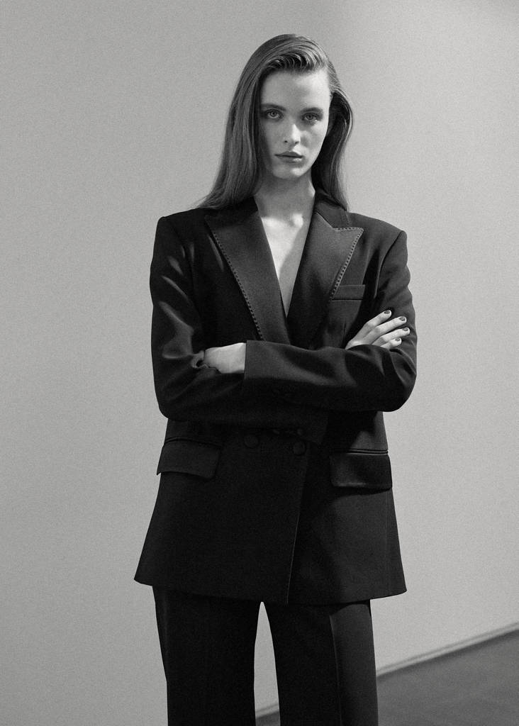 Topstitched blazer with lapels — Black