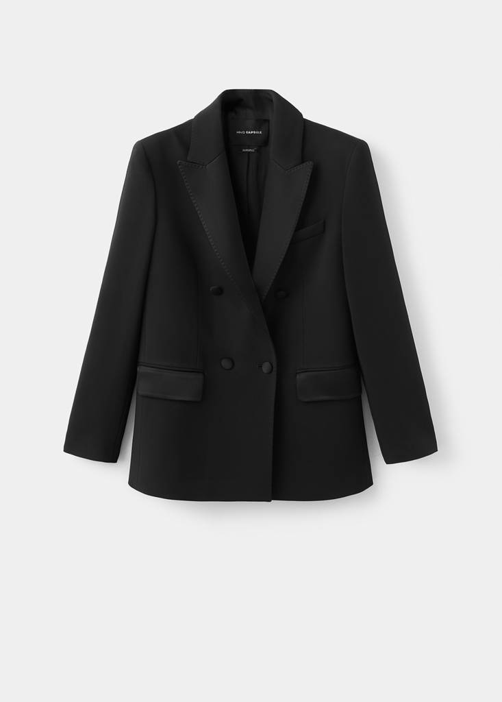 Topstitched blazer with lapels — Black