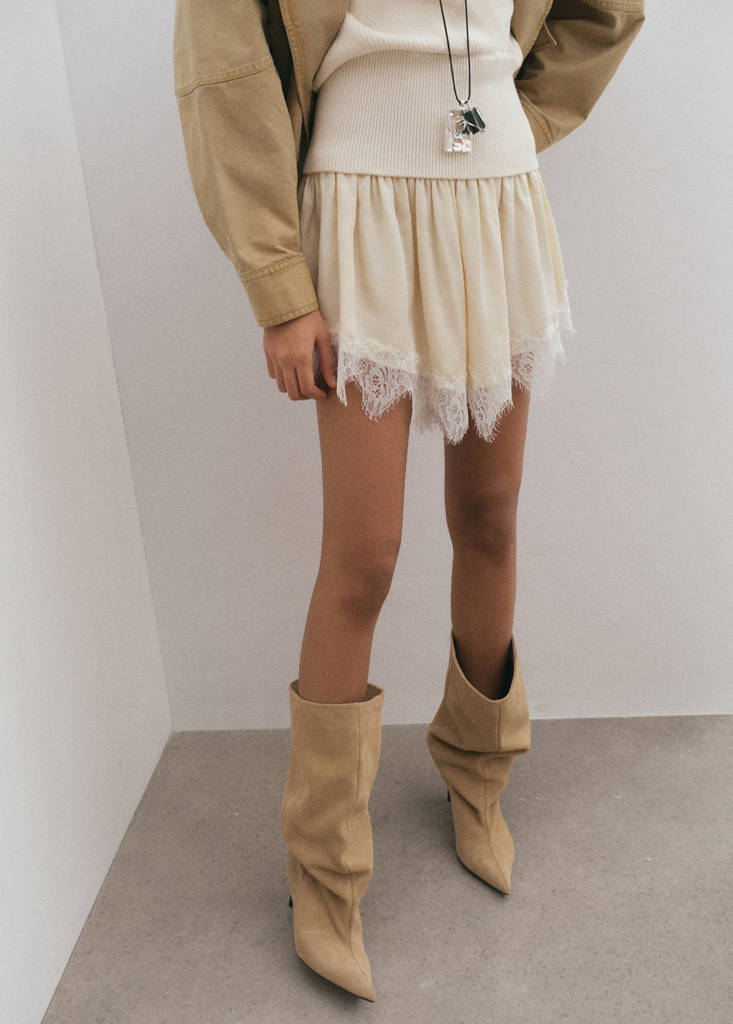 Satin lace shorts — Ecru