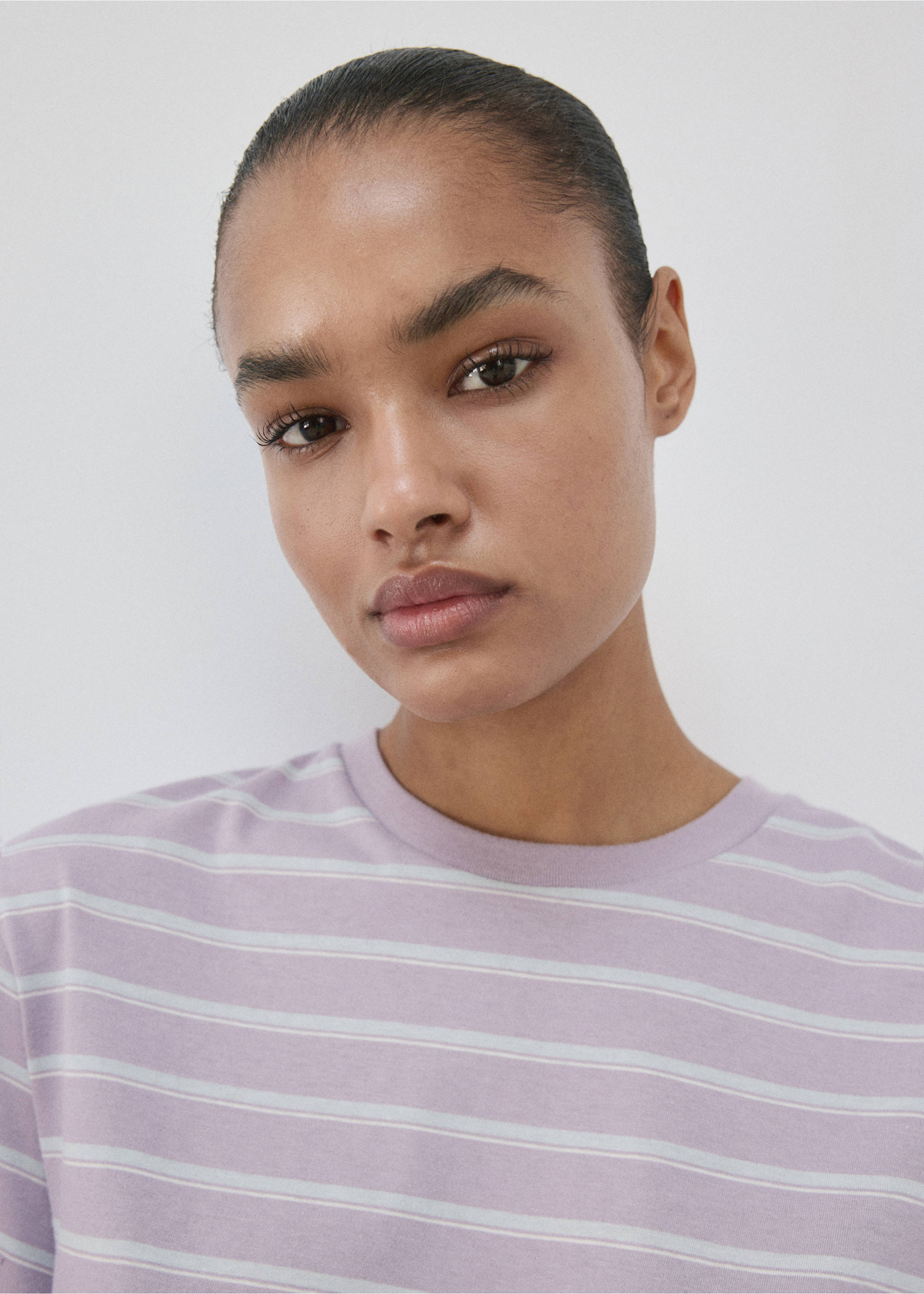 Katoenen pyjama T-shirt met strepen - Detail van het artikel 6, Paars. Ref: 27056002-00.