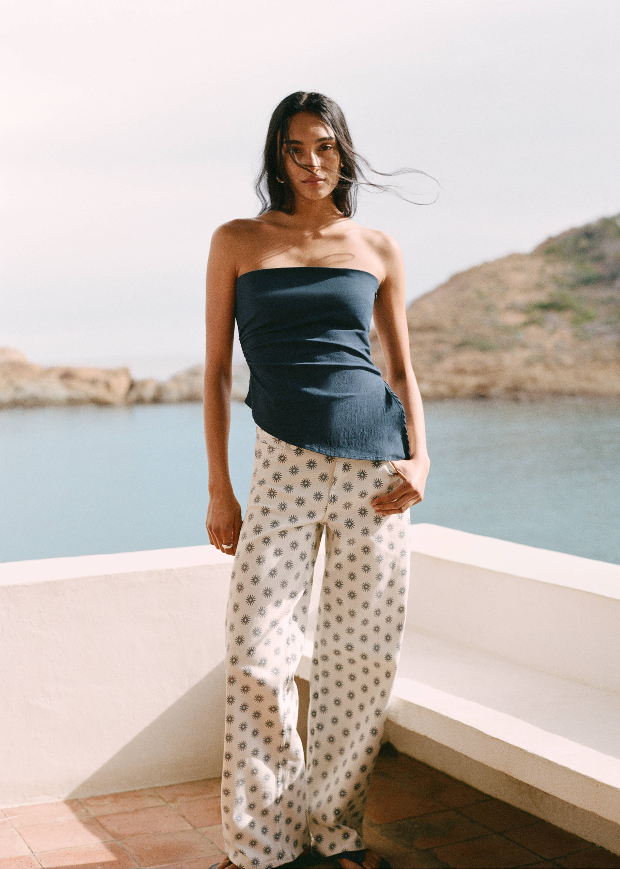 Gemusterte Wideleg-Jeans - Detail des Artikels 5, Cremeweiß. Ref: 27056341-00.