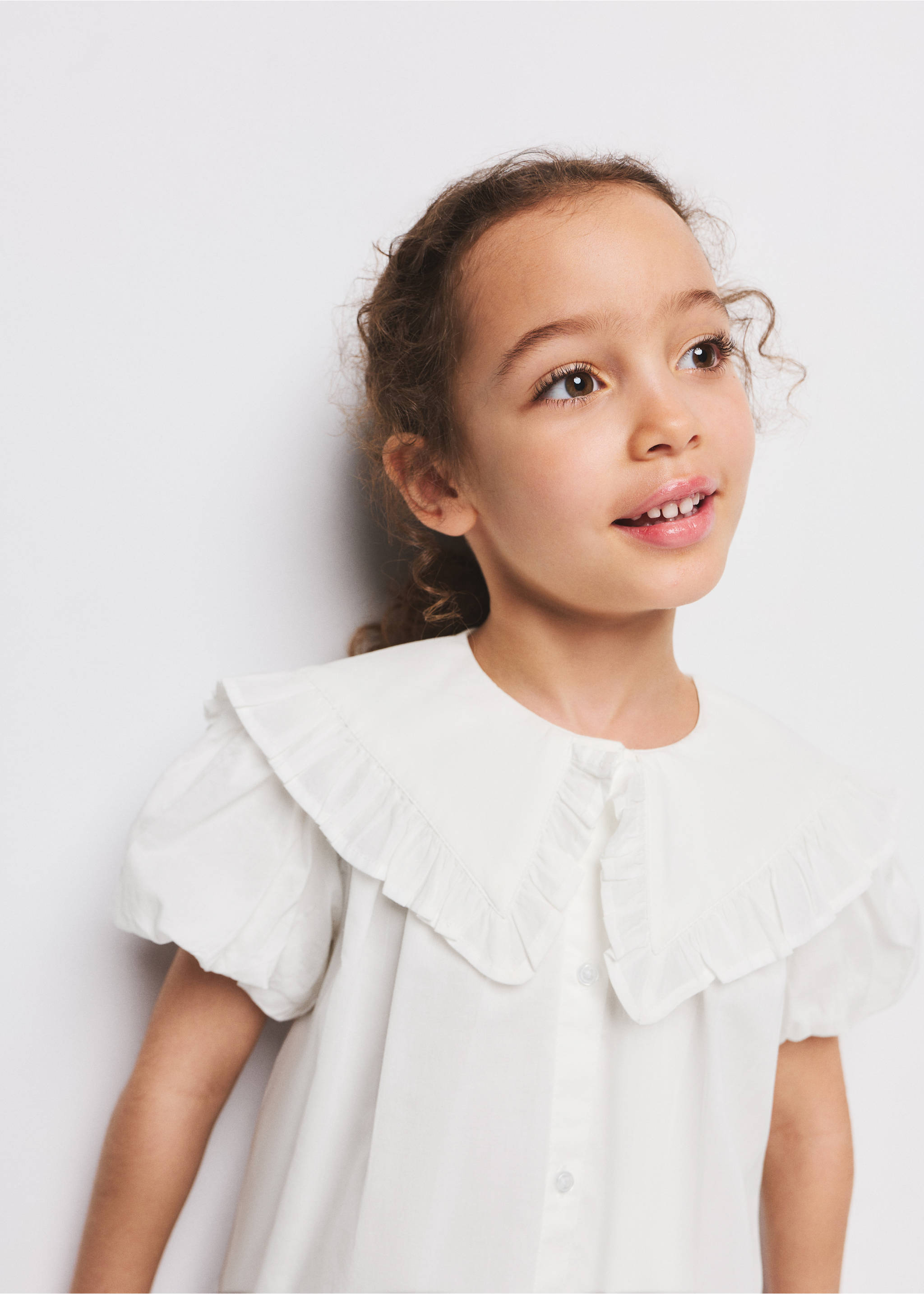 Ruffled cotton blouse - Details of the article 1, White. Ref: 27056343-00.