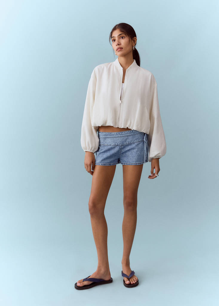 Mango Mini Shorts With Bow In Blue