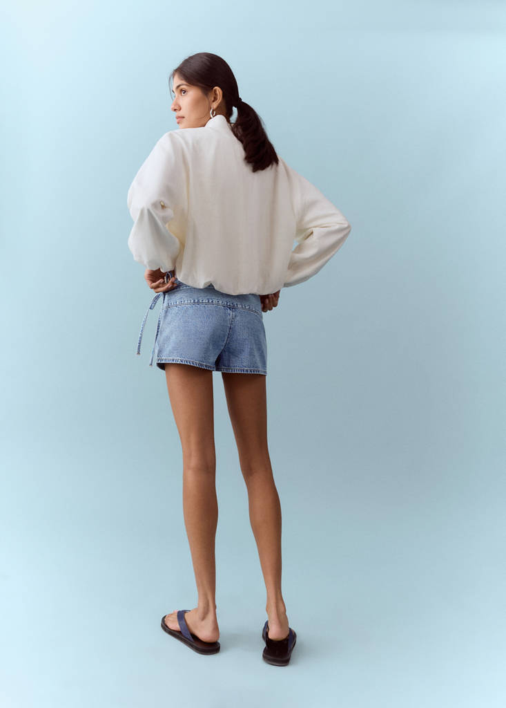 Tie-waist mini shorts — Medium Blue