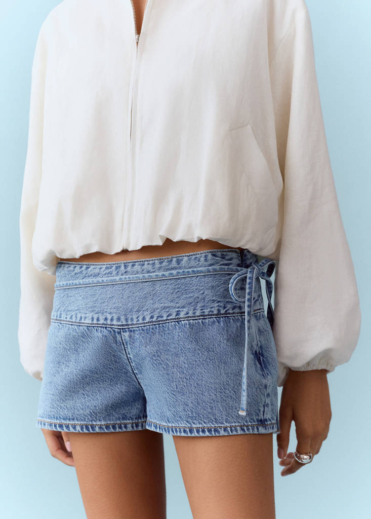 Tie-waist mini shorts — Medium Blue