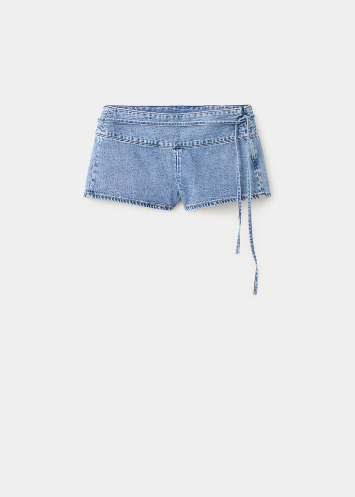 Tie-waist mini shorts — Medium Blue