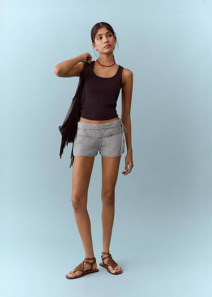 Mango Mini Shorts With Bow In Gray