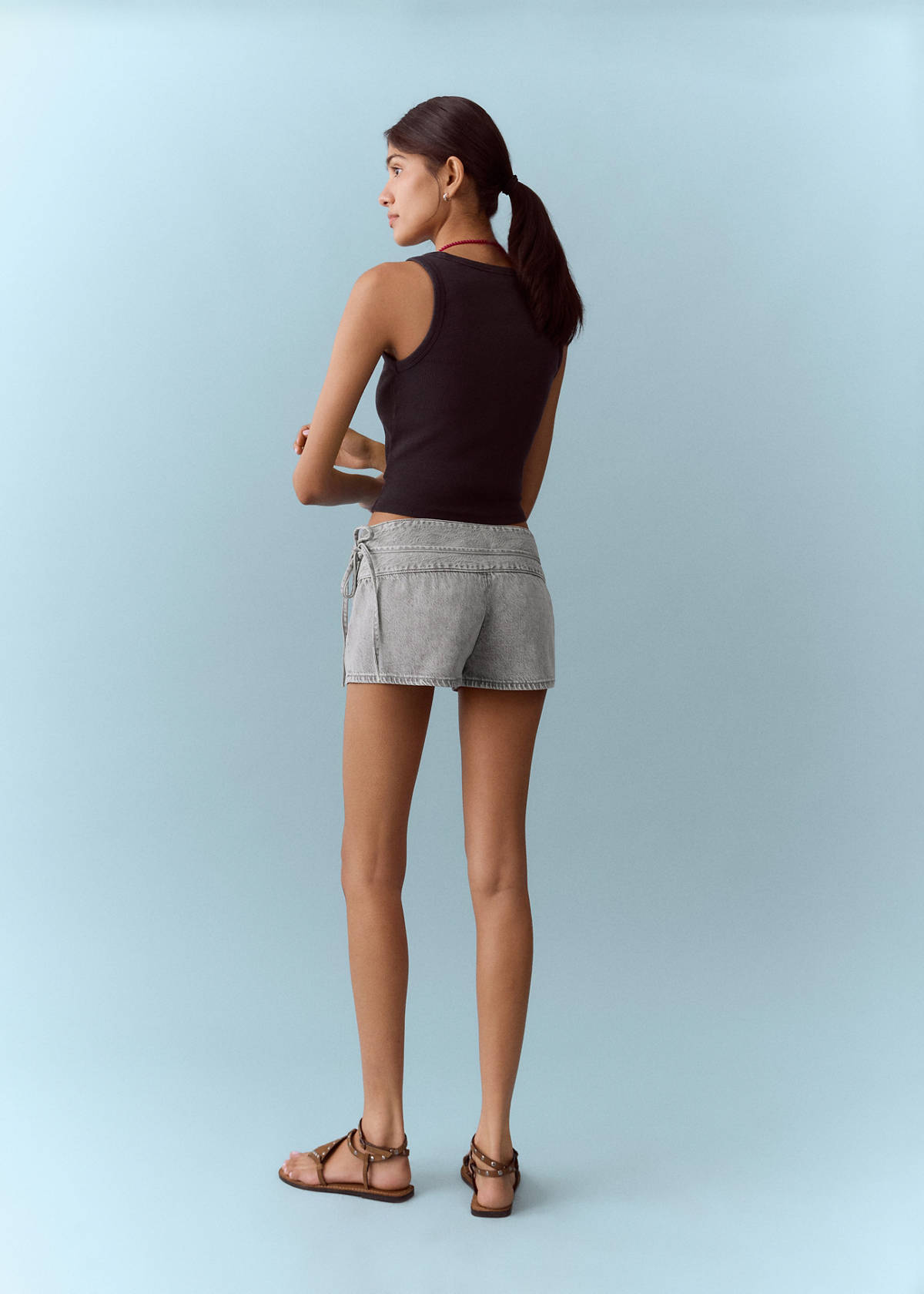 Tie-waist mini shorts — Denim Grey