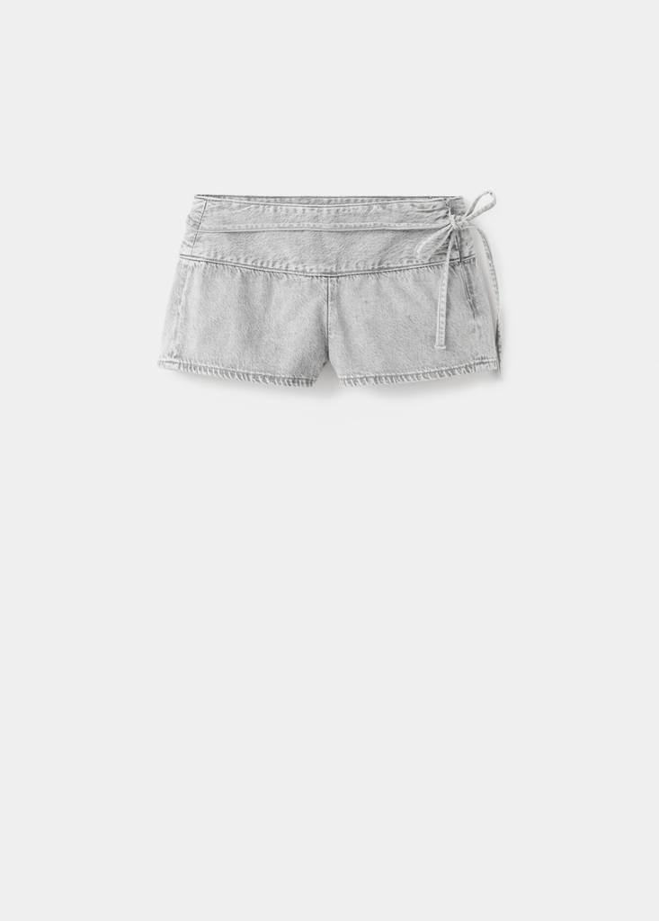 Tie-waist mini shorts — Denim Grey