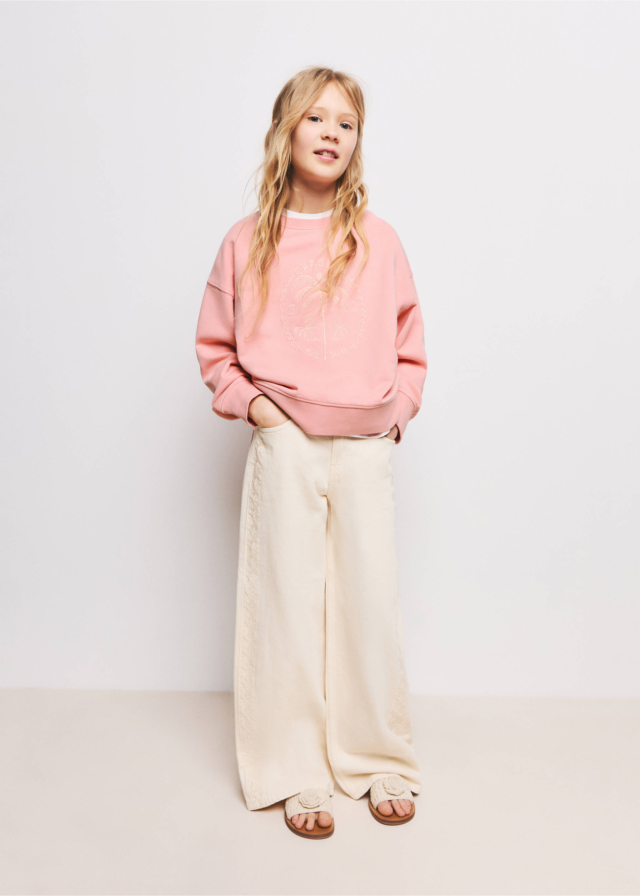 Sweat coton palmier - Plan général, Rose. Ref: 27056353-00.