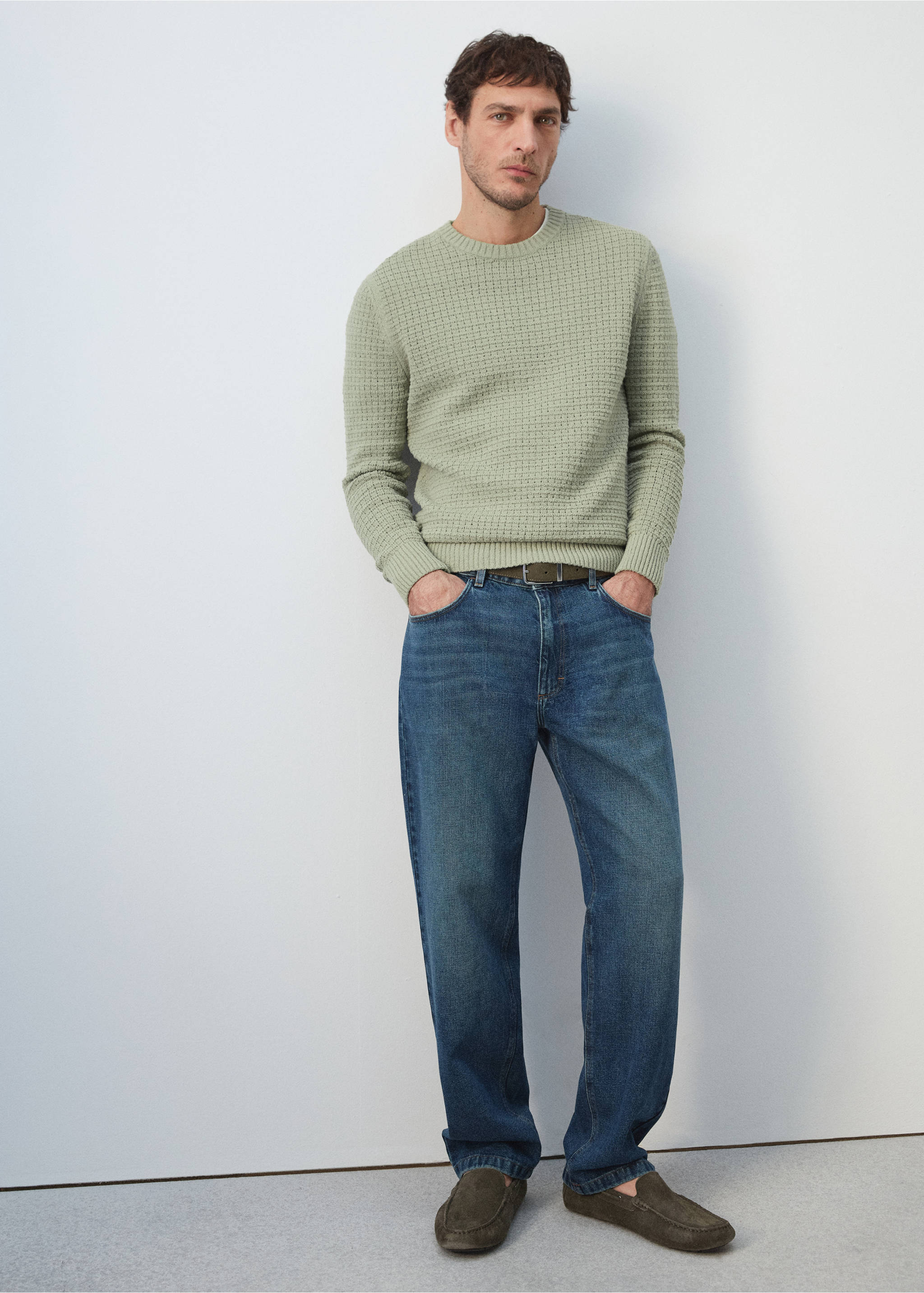 جينز ستريت فيت قطن وكتان - تفاصيل المنتج 6, أزرق خمري غامق. Ref: 27056711-00.