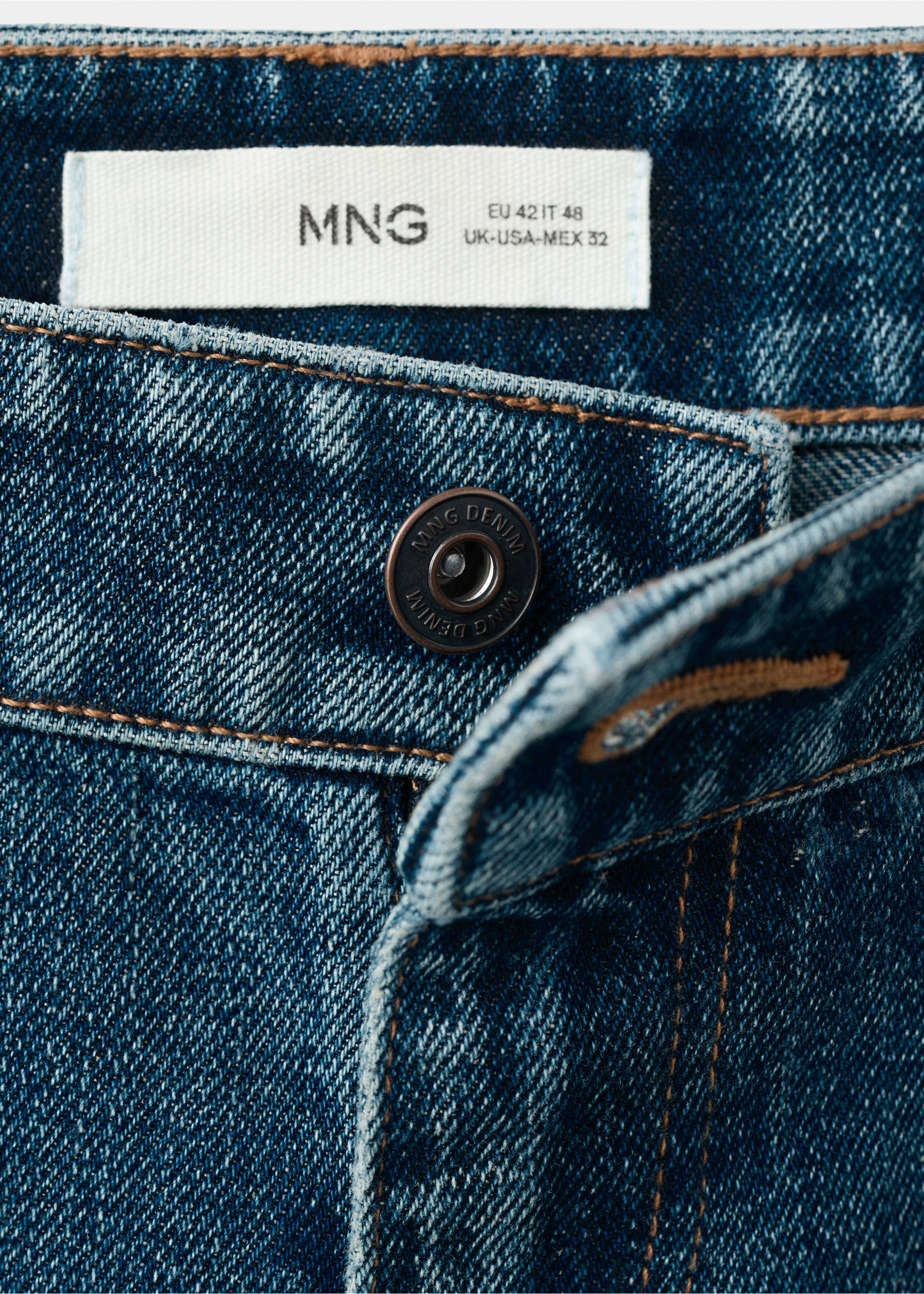 Straight fit cotton-linen jeans - Details of the article 8, Dark Vintage Blue. Ref: 27056711-00.