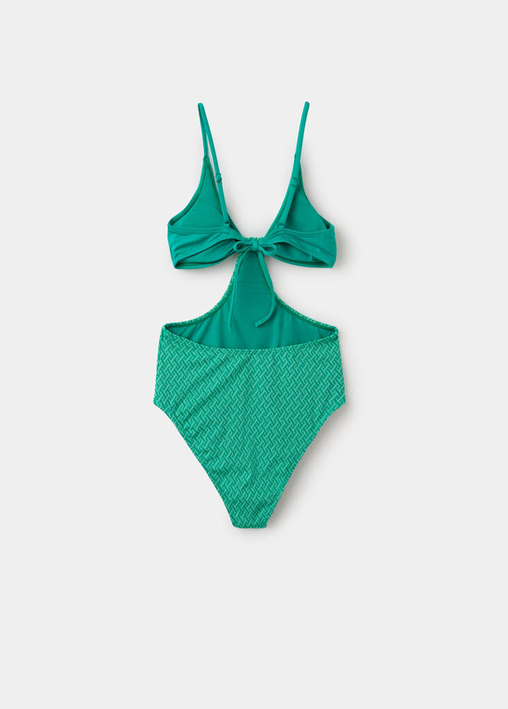 Textured swimsuit with mid-rise briefs — Turquoise