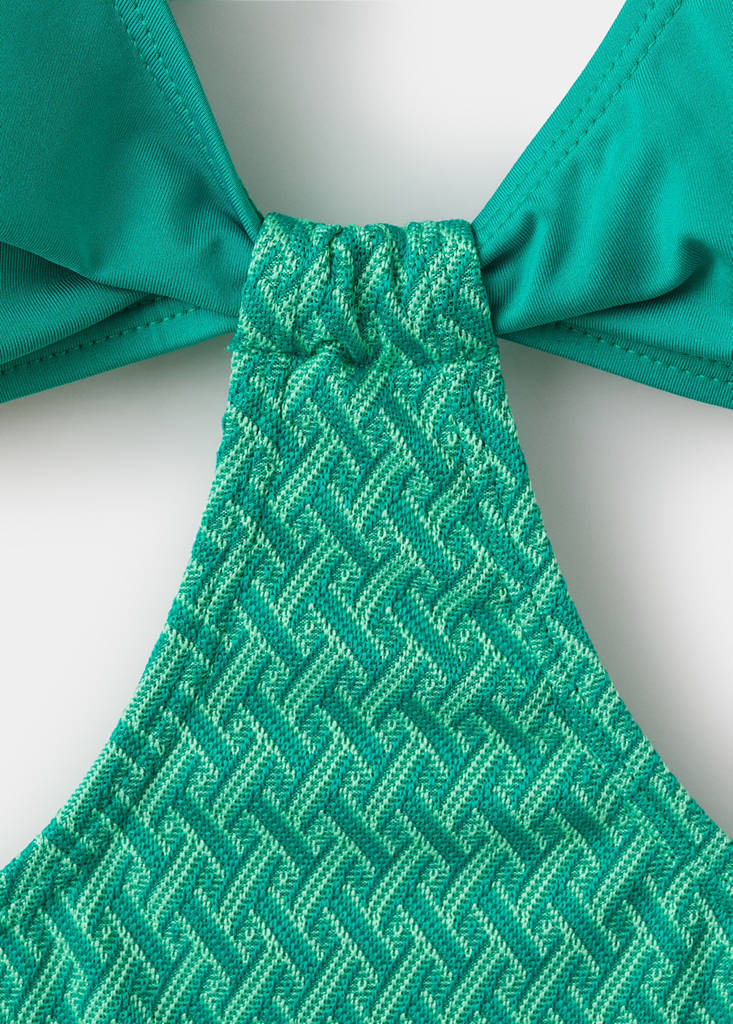 Textured swimsuit with mid-rise briefs — Turquoise