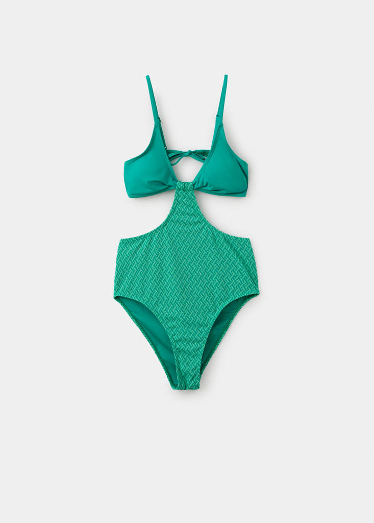 Textured swimsuit with mid-rise briefs — Turquoise