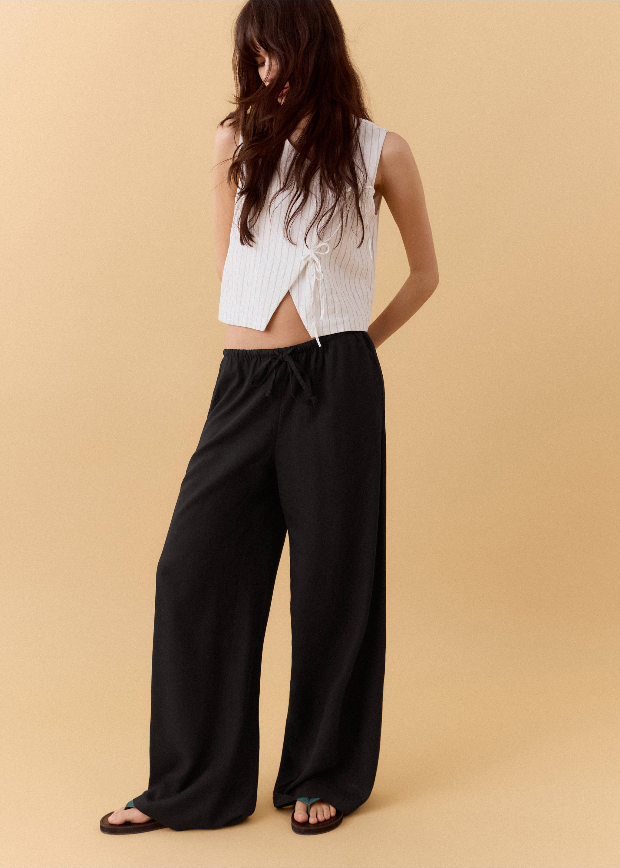 Straight linen-blend trousers - General plane, Black. Ref: 27056714-00.