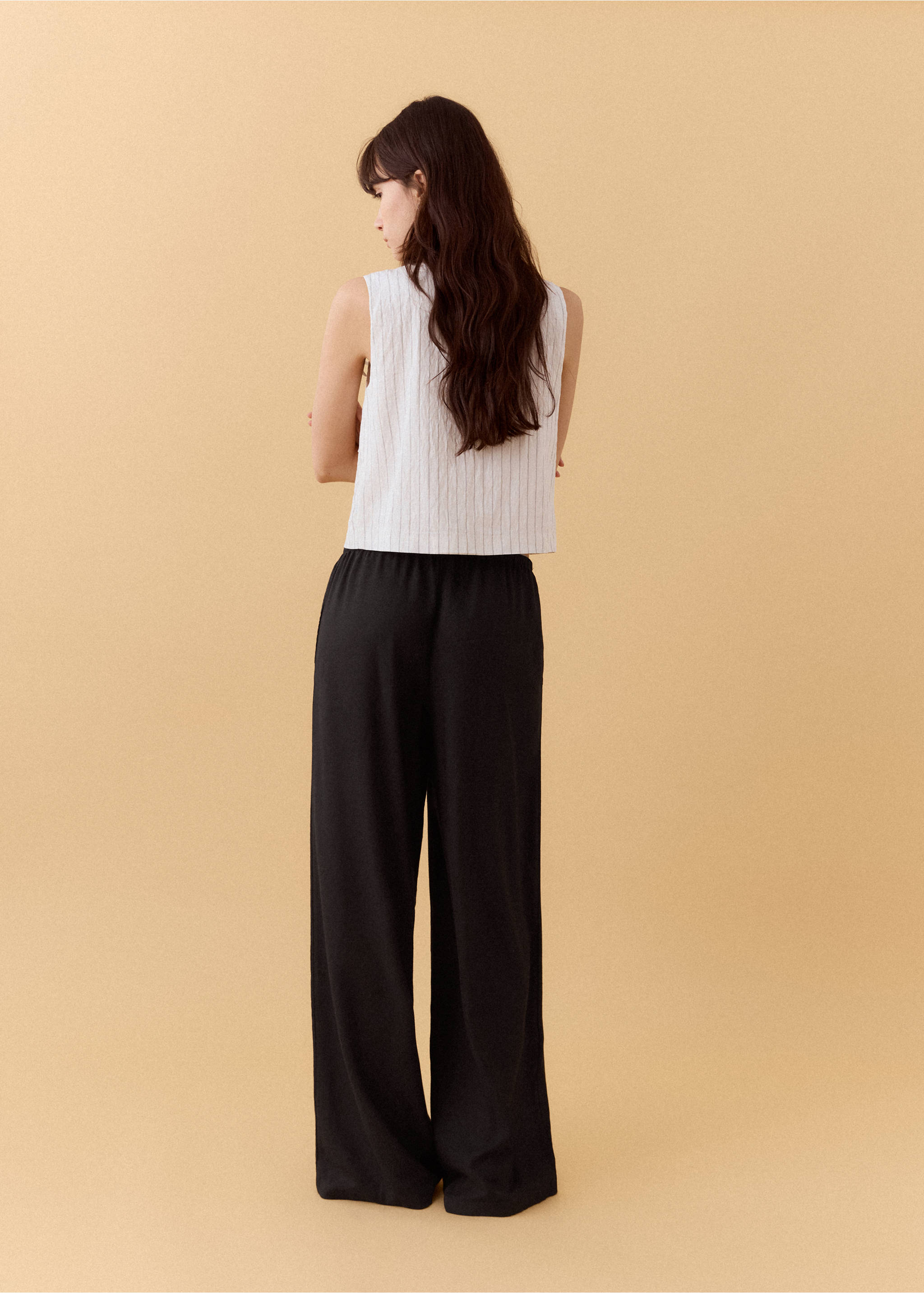 Straight linen-blend trousers - Reverse of the article, Black. Ref: 27056714-00.