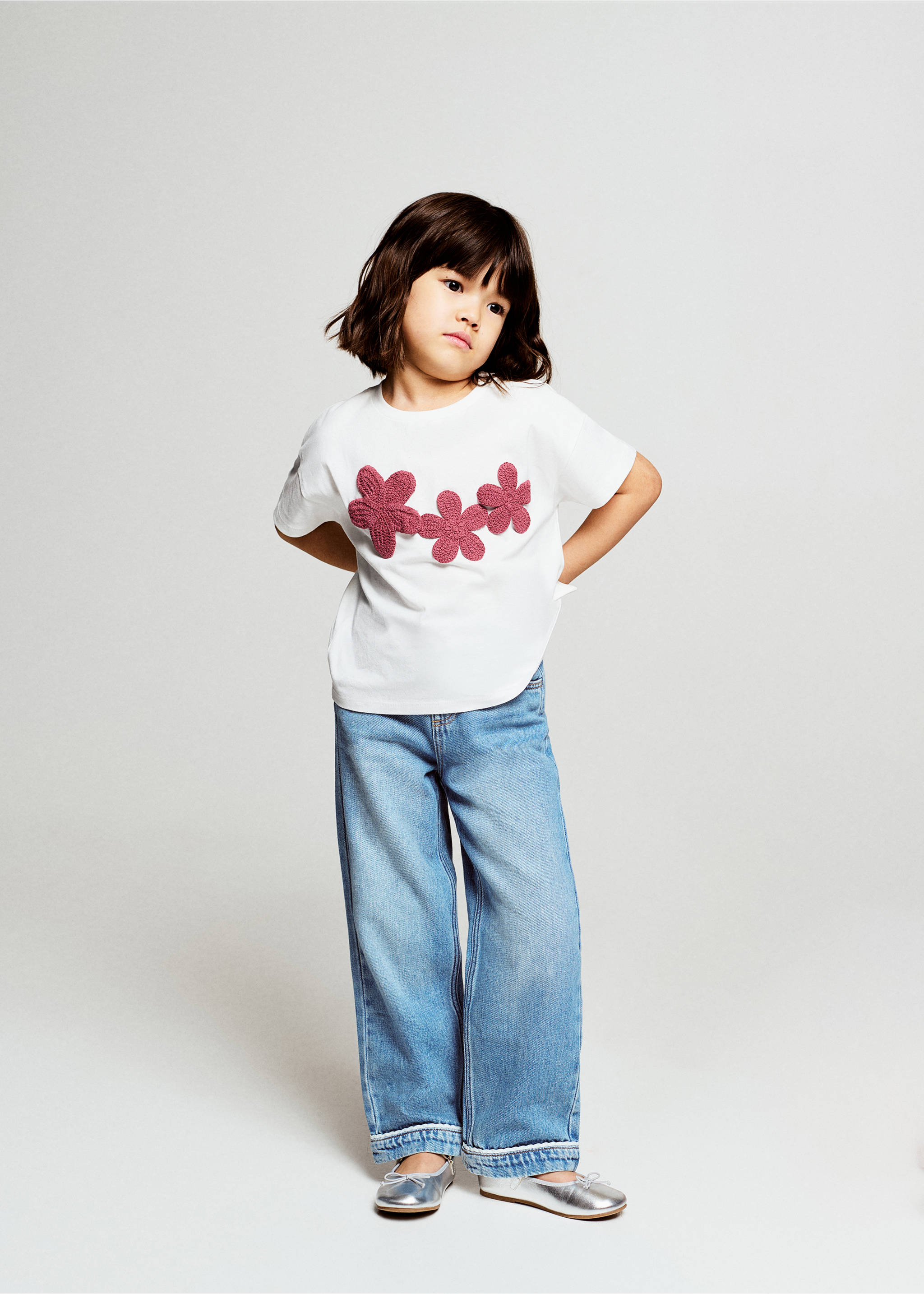 Camiseta algodón bordado flores - Plano general, Blanco roto. Ref: 27056717-00.