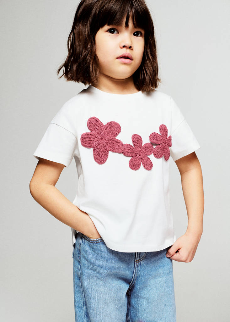 Camiseta algodón bordado flores