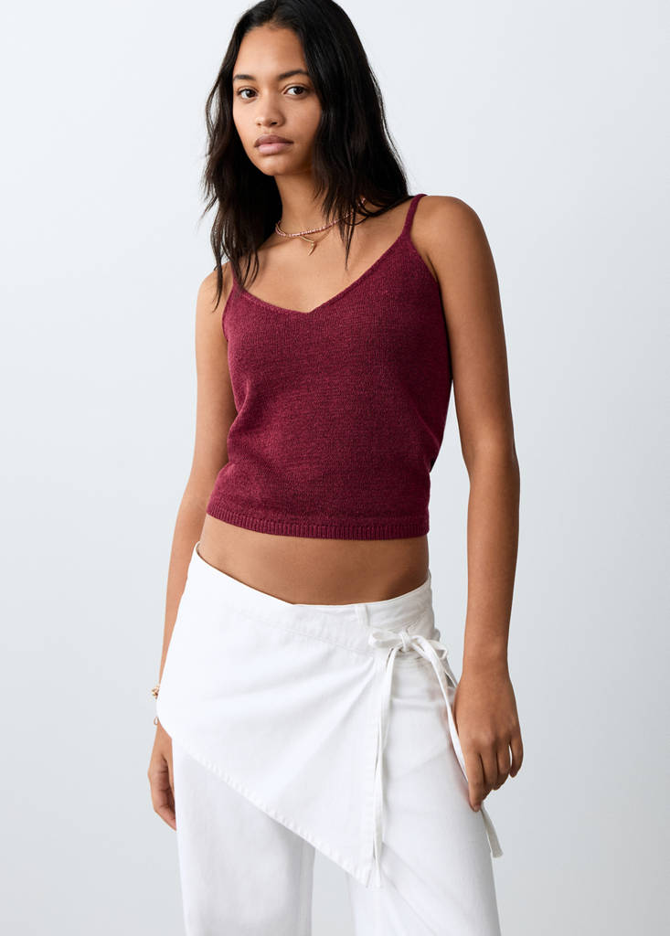 Knit strap top — Maroon