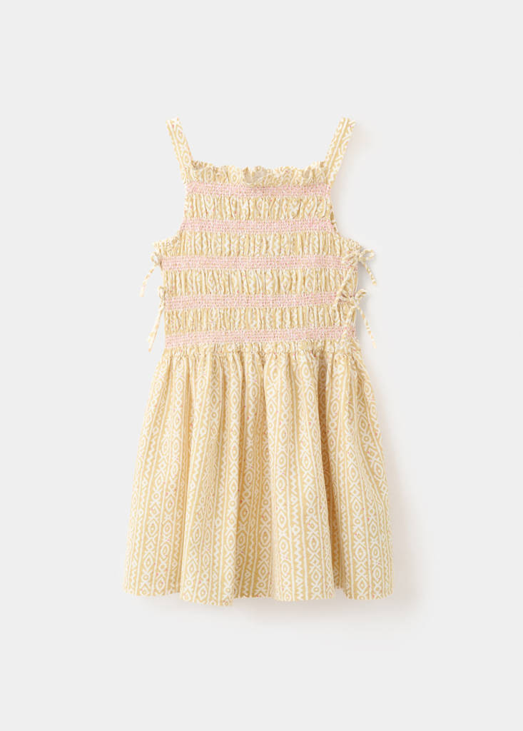 Printed dress with side ties — Ecru