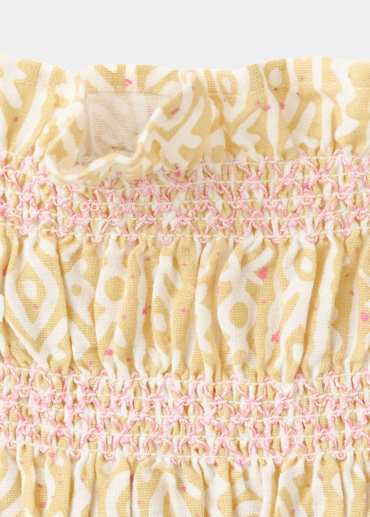 Printed dress with side ties — Ecru