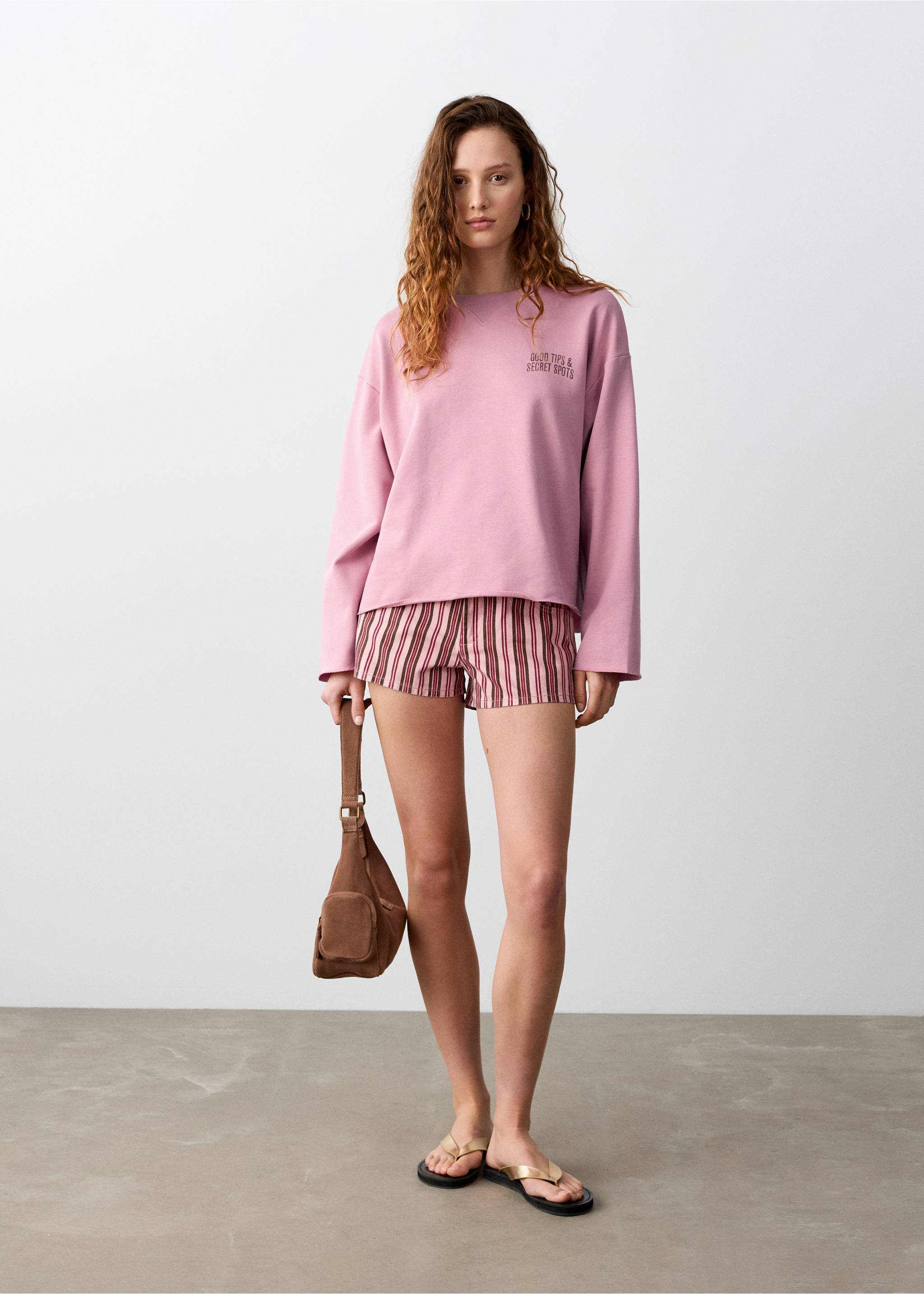 Cotton sweatshirt with text print - General plane, Pink. Ref: 27056741-00.