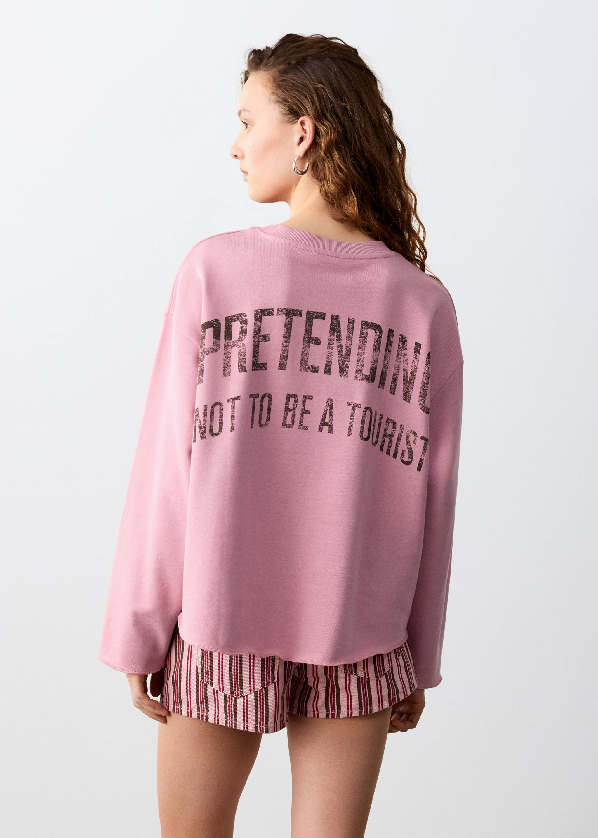 Cotton sweatshirt with text print - Reverse of the article, Pink. Ref: 27056741-00.
