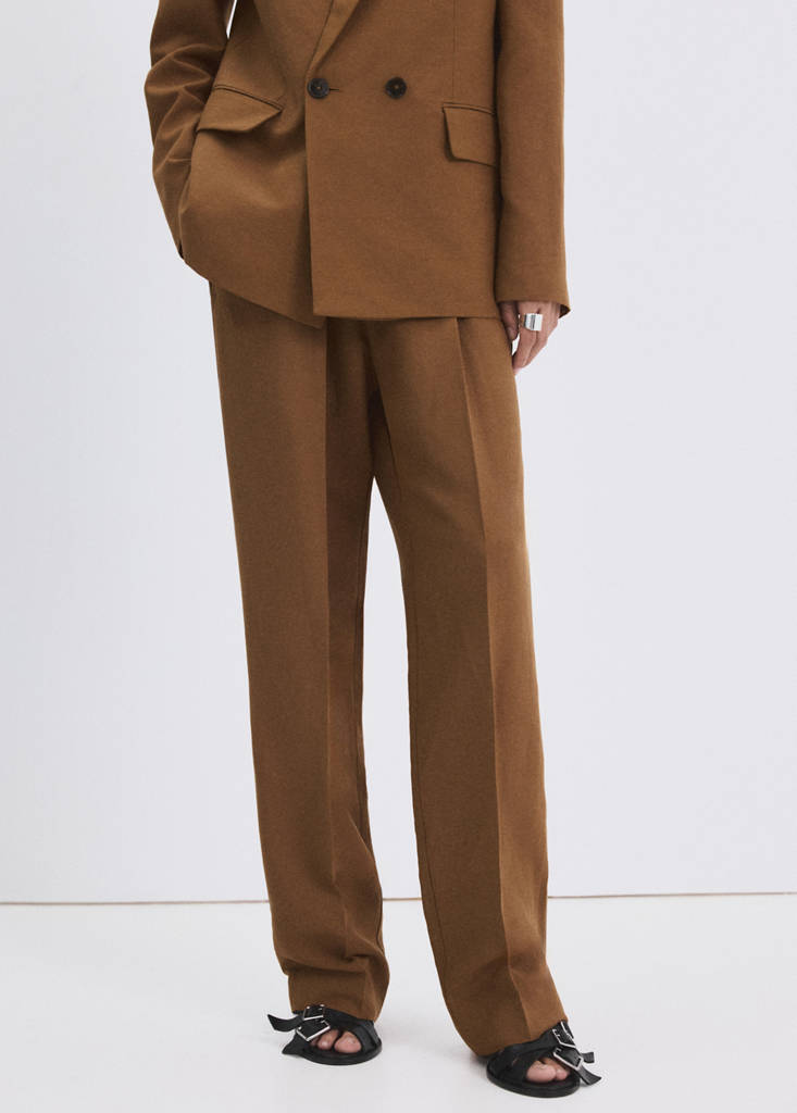 Linen suit trousers with elastic waistband — Caramel
