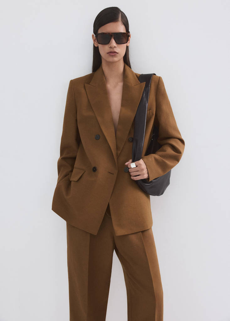 Linen suit trousers with elastic waistband — Caramel