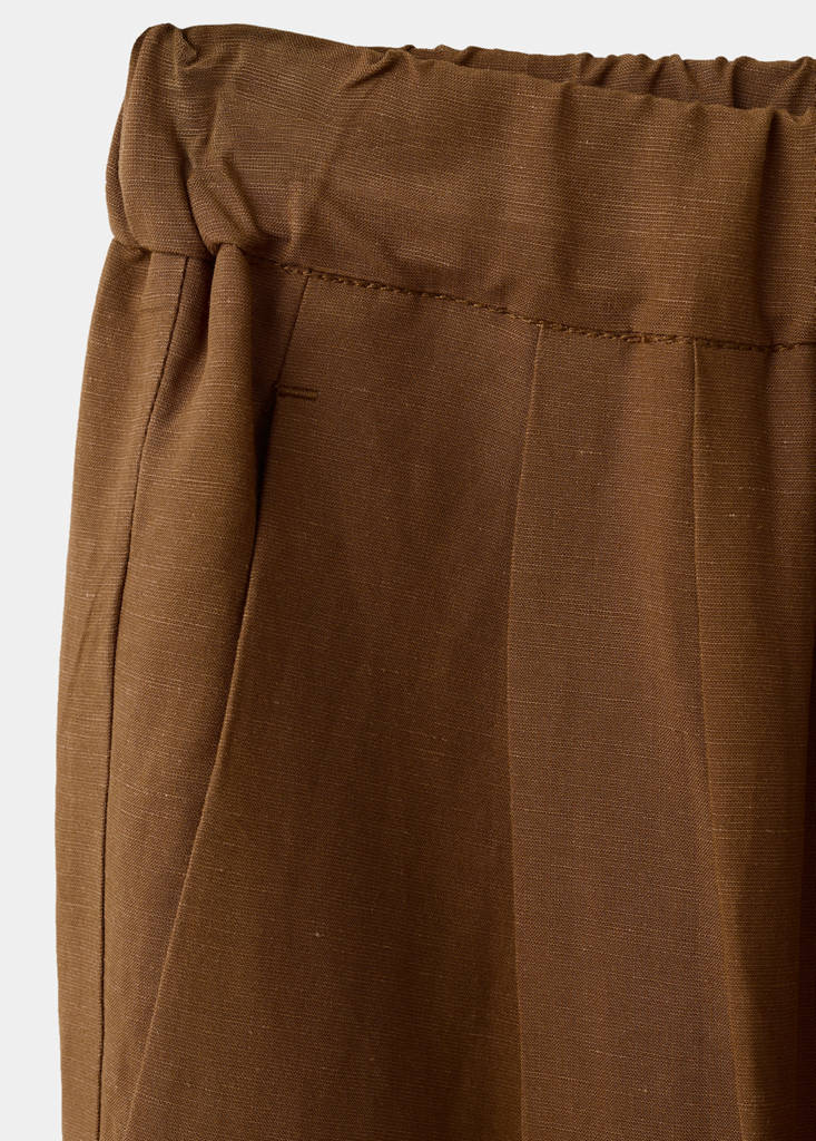 Linen suit trousers with elastic waistband — Caramel
