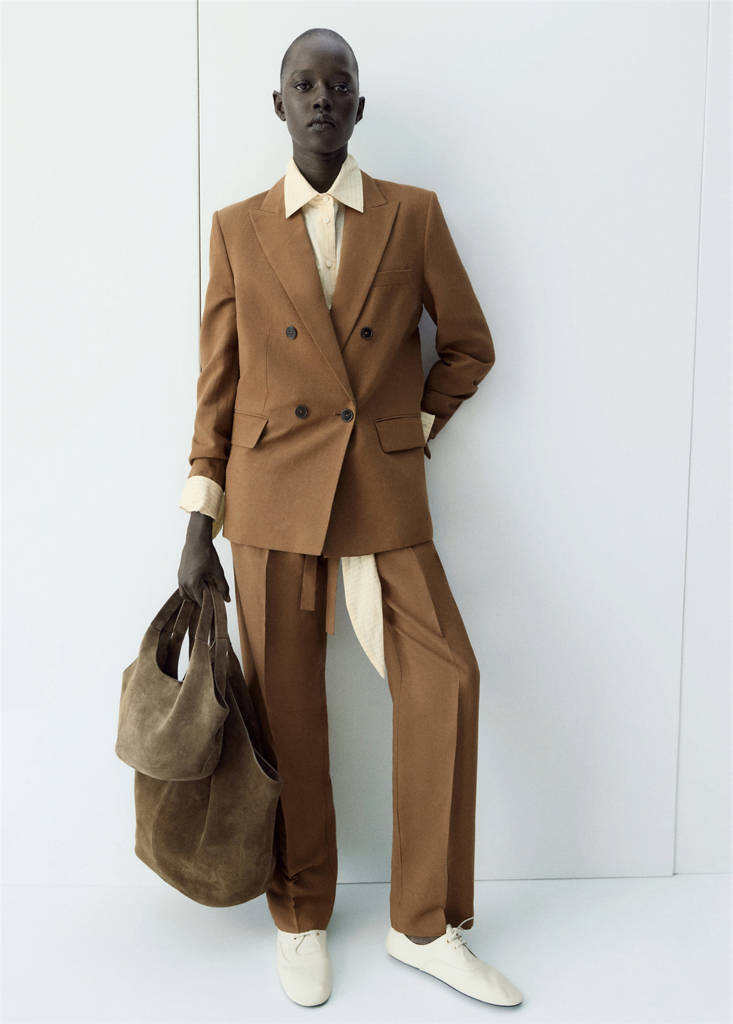 Linen suit trousers with elastic waistband — Caramel