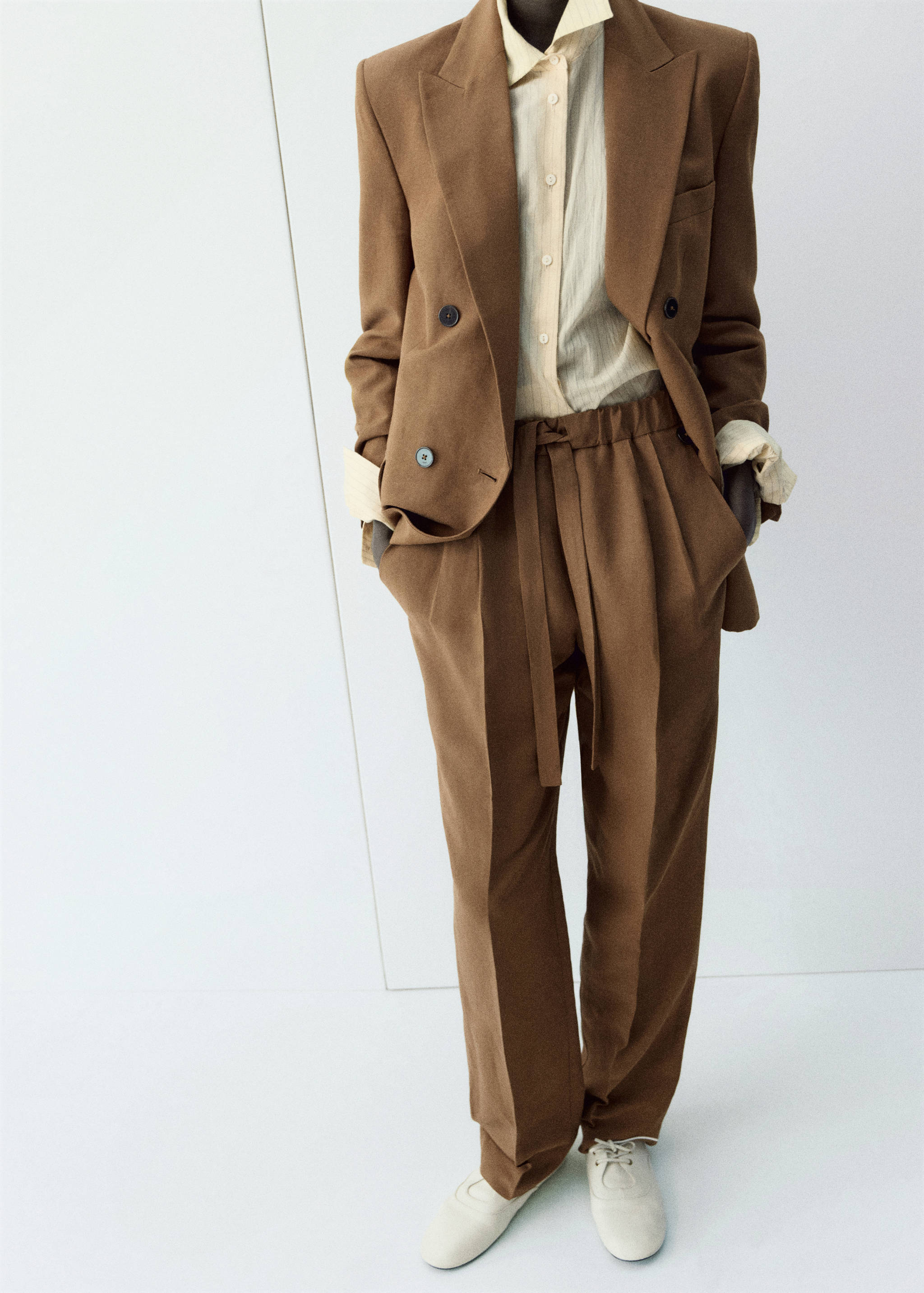 Linen suit trousers with elastic waistband - Medium plane